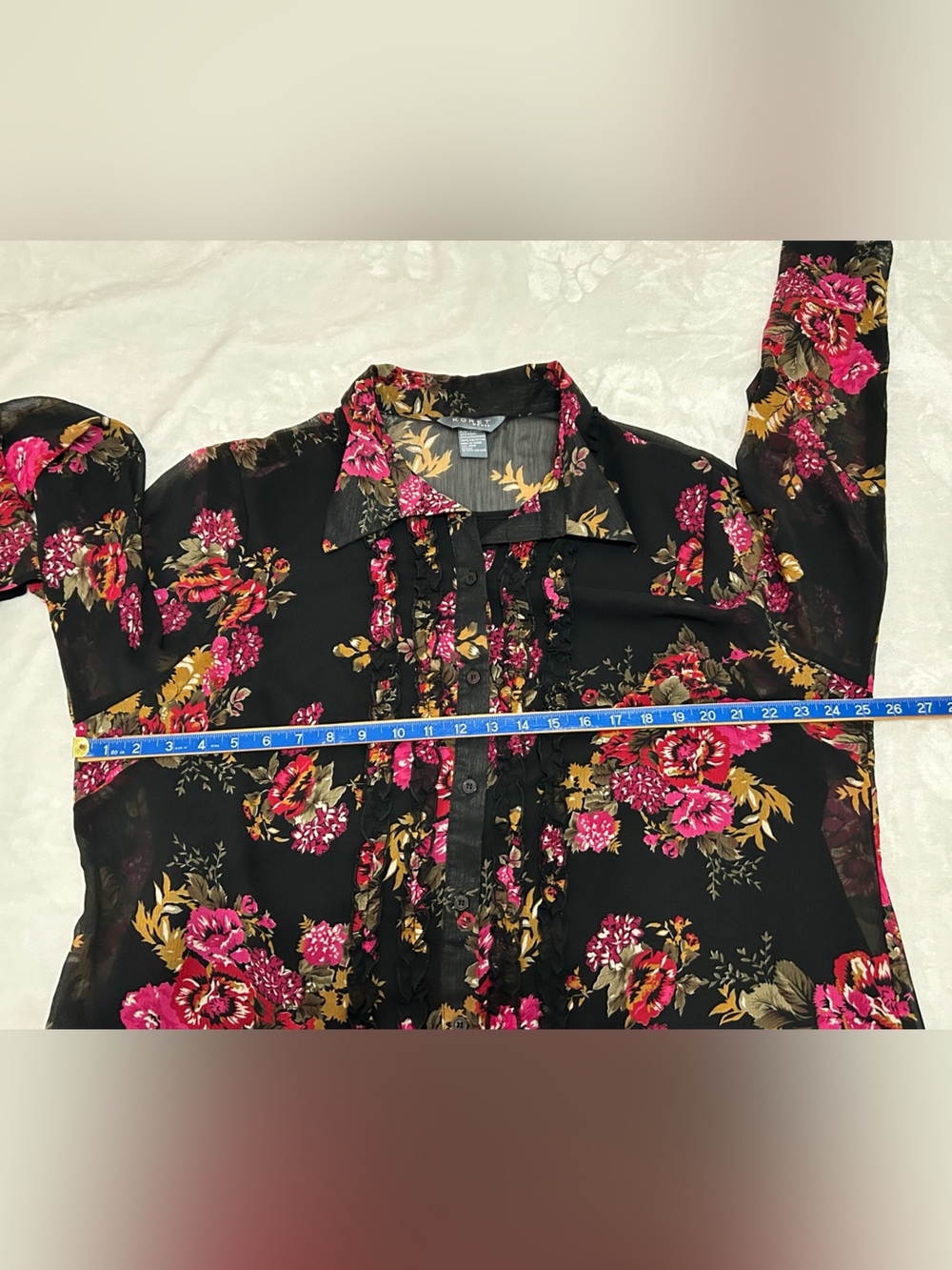 Koret Woman Plus Size 20W Black Floral Ruffle Button Front Blouse Top - Picture 9 of 10
